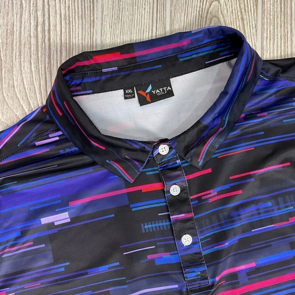 YATTA Golf Standout Performance Golf Polo Shirt Mens XXL Light Wave Black Blue